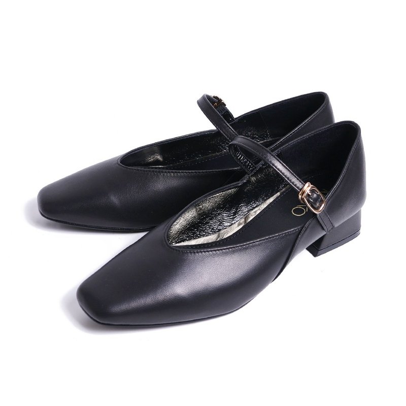 深V美型微寬楦柔軟瑪莉珍黑色 - 高跟鞋/跟鞋 - 真皮 黑色