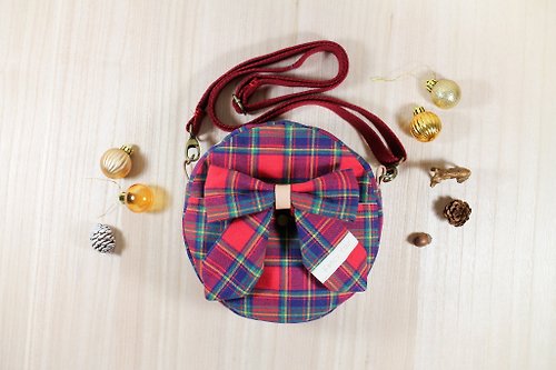 Phancy's 專屬幸福－【聖誕禮盒】－客製繡字 經典格紋蝴蝶結 髮圈 側背包