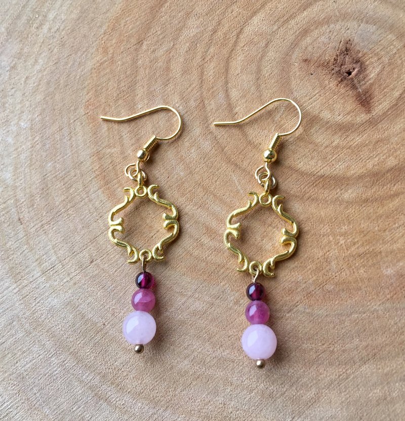 ||櫻花粉||紅石榴粉晶耳環/粉紅碧璽/天然石手作飾品 快速出貨 - 耳環/耳夾/耳骨夾 - 水晶 粉紅色