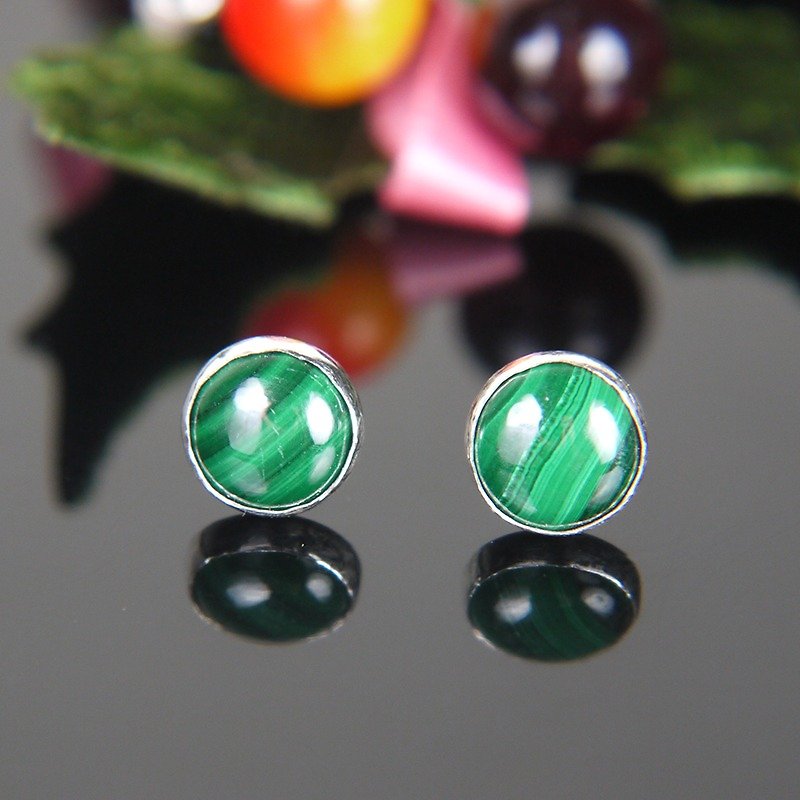 孔雀石純銀耳針耳環 - 耳環/耳夾 - 其他金屬 綠色