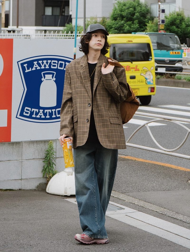 心不在焉 復古格紋西裝外套 - 男西裝外套 - 其他材質 咖啡色