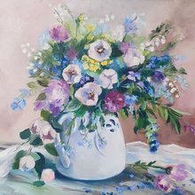 油絵◆半立体の円型アート【蜂】壁掛け油絵◆作者サイン入り マルハナバチの油絵 蜂の小さなアート 蜂のアートワーク 花の絵