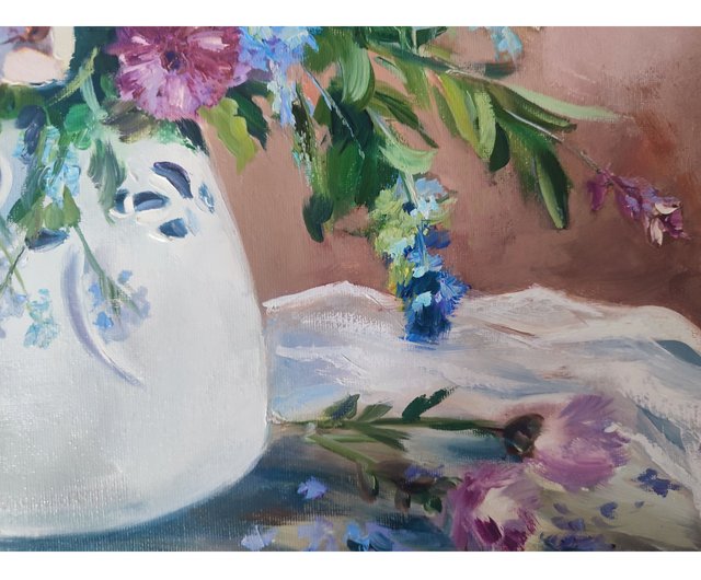 手作りのオリジナル現代花のキャンバス油絵 壁の装飾用 - 中国