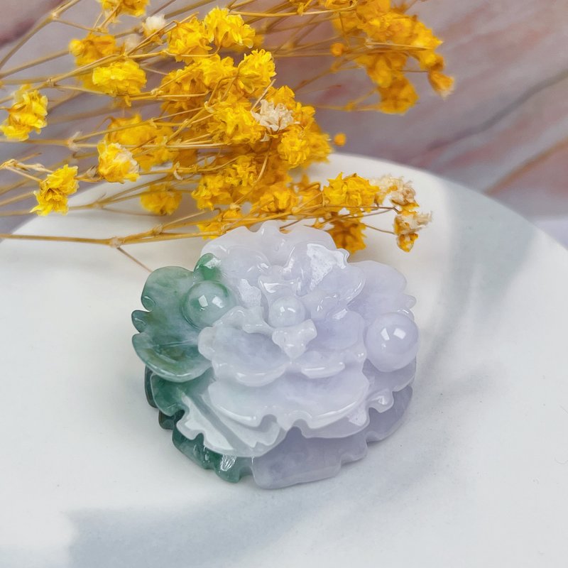 Colorful jadeite peonies in spring | Natural Burmese grade A jadeite | Gifts - Charms - Jade Transparent