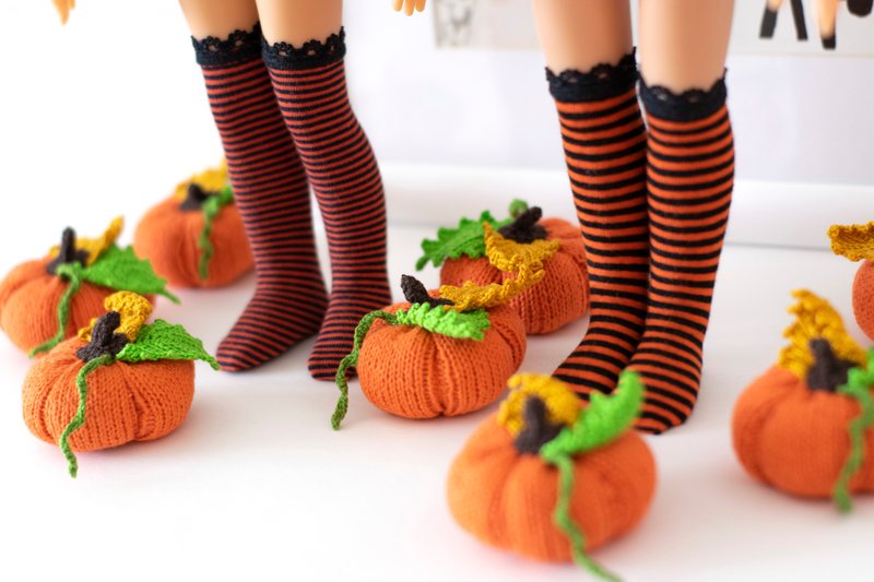 Striped stocking for doll Paola Reina, Siblies, Little Darling, 襪品-褲襪, 娃娃衣服 娃娃配件 - 玩偶/公仔 - 棉．麻 橘色