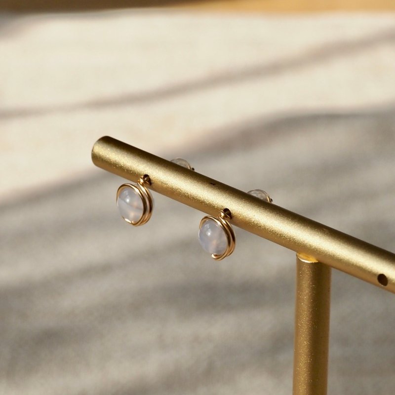 ll 6mm藍紋瑪瑙耳環 ll 金線框耳針 耳夾 / 一對 ER-00080 - 耳環/耳夾/耳骨夾 - 寶石 紫色