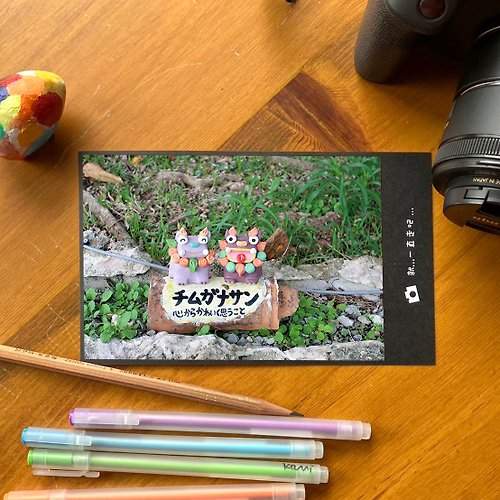 黑色獅子 手工限量攝影明信片-日本沖繩石敢當獅子5/日本小物攝影