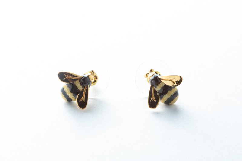 大蜜蜂925純銀耳針耳夾耳環~BEE Earrings clip/NEEDLE - 耳環/耳夾/耳骨夾 - 琺瑯 