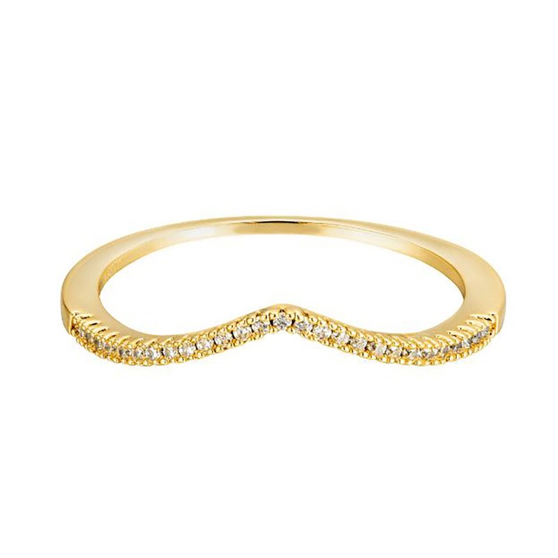 Precision-set V-shaped wire ring with zirconium diamonds, extremely fine precision-plated 14k gold designer design - General Rings - Copper & Brass Gold