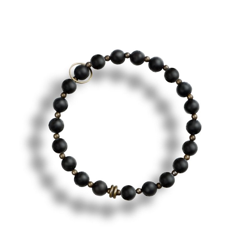 Op.24 Vintage Natural Stone Bracelet Ancient Handmade Frosted Black Onyx - สร้อยข้อมือ - เครื่องประดับพลอย สีดำ