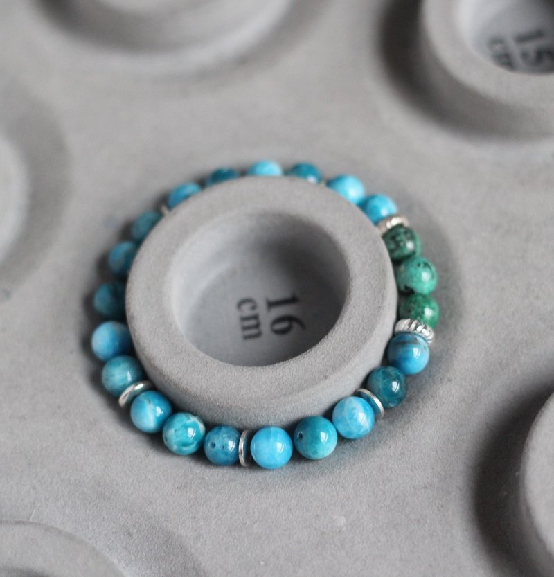 Exclusive Design. Special (Net Fire). Blue Apatite. Zambia Phoenix Stone. Sterling Silver - Bracelets - Gemstone 