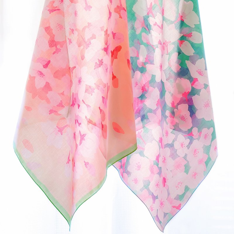 Large cherry blossom handkerchief - ผ้าเช็ดหน้า - ผ้าฝ้าย/ผ้าลินิน สึชมพู