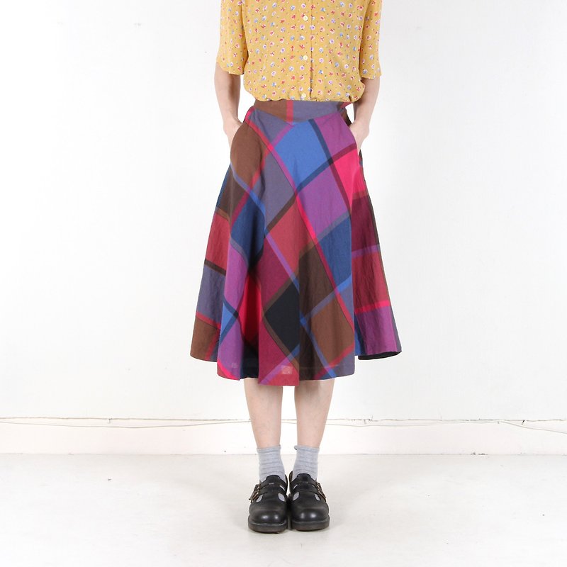 (Egg plants vintage) glass lattice cotton printing ancient round skirt - Skirts - Cotton & Hemp Multicolor