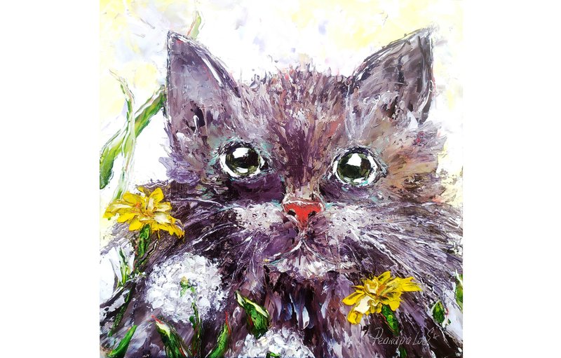 Cat Painting Animal Original Art  10 x 10 - 壁貼/牆壁裝飾 - 其他材質 咖啡色