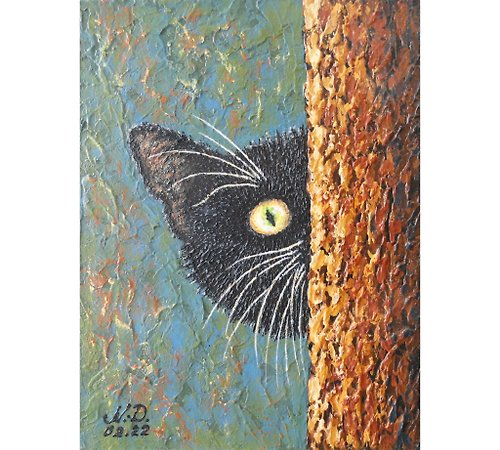 娜塔杜阿特 貓畫 原創藝術 黑貓 寵物肖像 藝術品 動物肖像