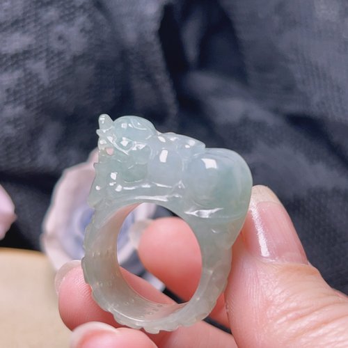 瓔珞珠寶盒 E.L.Jewelry Box 飄花翡翠貔貅戒指戒圈 | 國際15.5圍 | 天然緬甸玉翡翠A貨