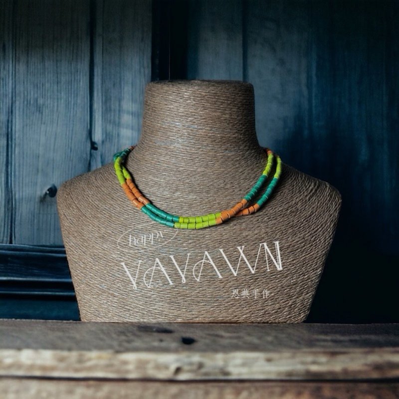 【VAWNI】Aboriginal style antique color necklace/clavicle chain NO.1 - Collar Necklaces - Glass Green