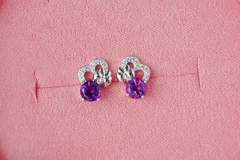 Natural Amethyst Sterling Silver 925 Stud Earrings, Flower earrings - Earrings & Clip-ons - Sterling Silver Purple