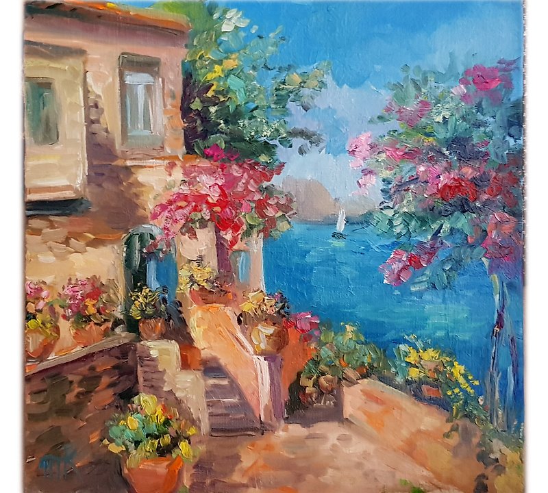 Seascape Painting Original Art Landscape Oil Painting italian wall art - Posters - Other Materials Multicolor