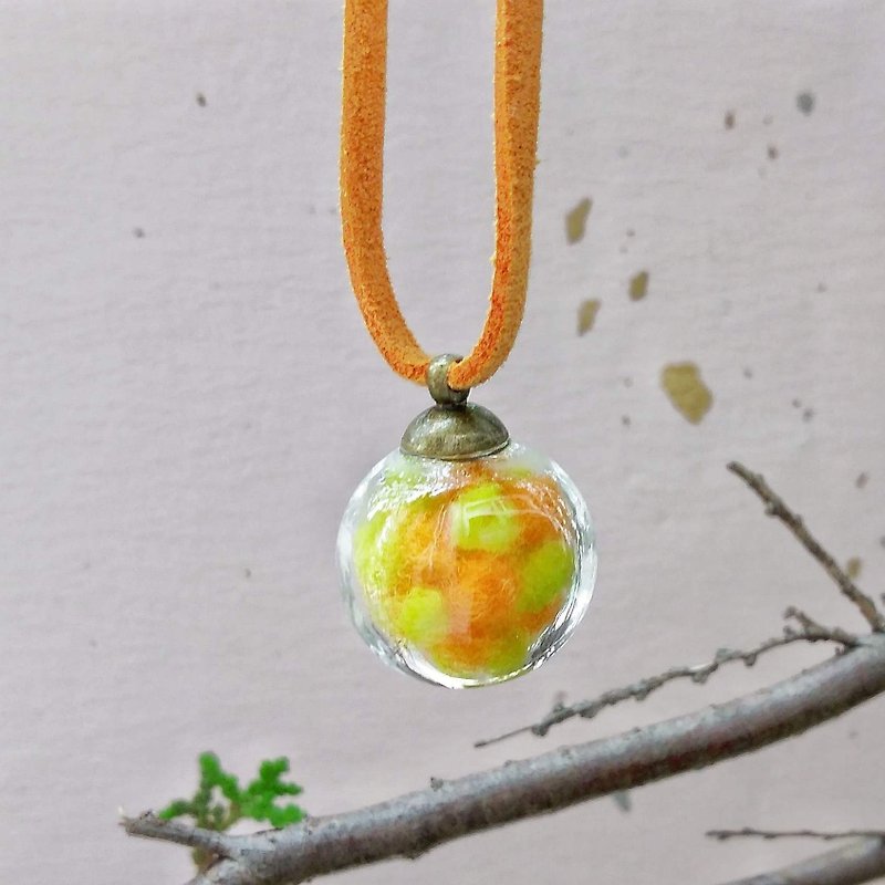 Glass Ball (with Felt Balls) Pendant Necklace - Orange - Necklaces - Wool Pink