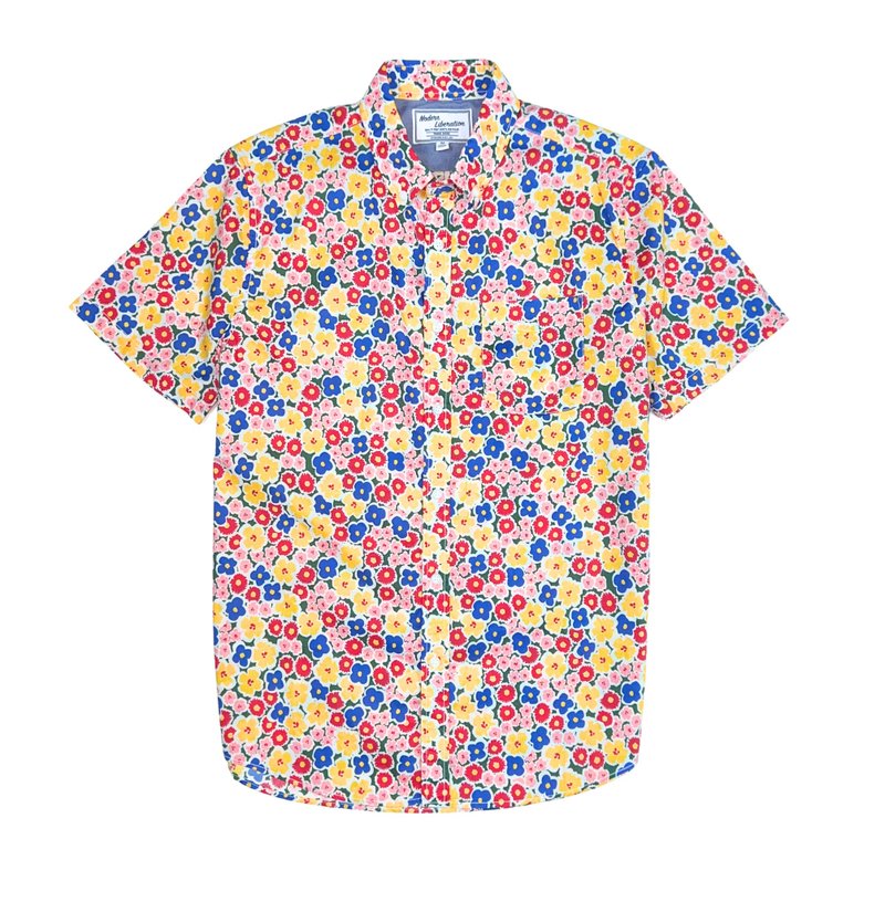 Men's Color Flower Shirt - Pink - เสื้อเชิ้ตผู้ชาย - ผ้าฝ้าย/ผ้าลินิน ขาว