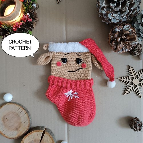 ToysByMommy Crochet pattern Christmas stocking elf, Christmas amigurumi stocking