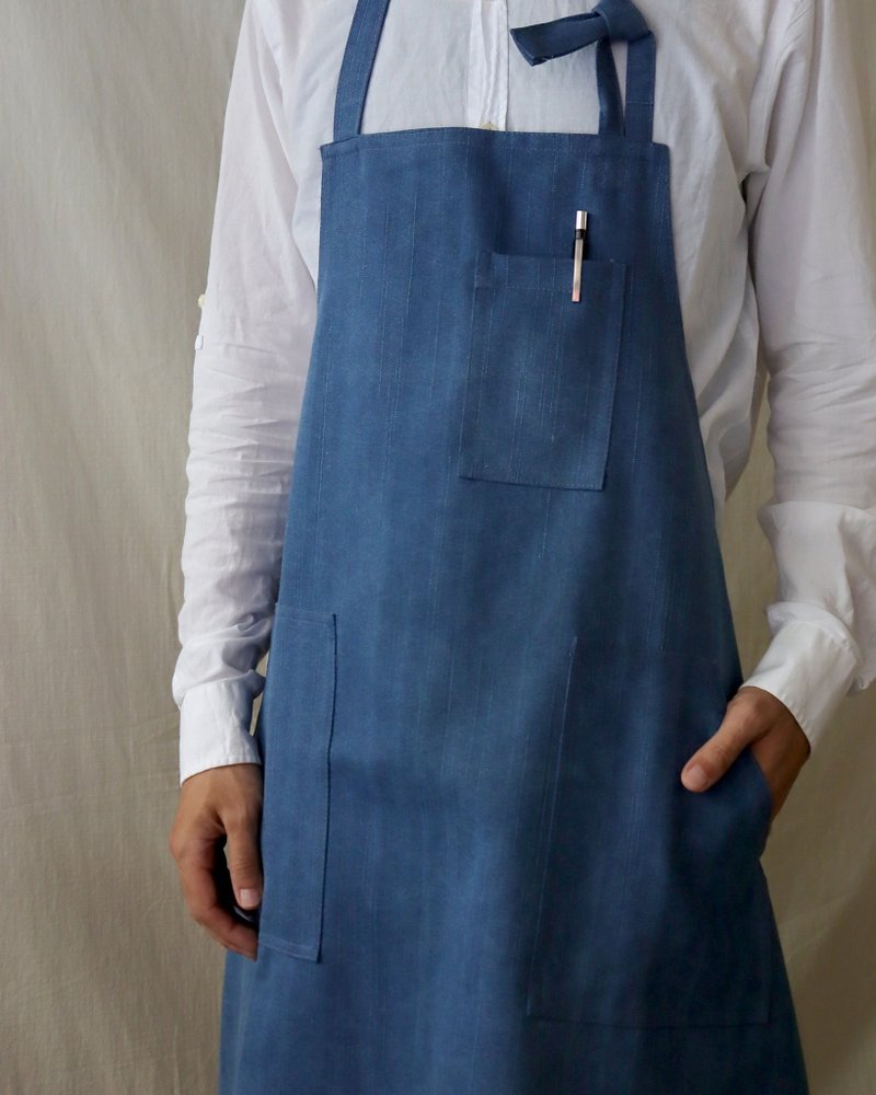 Ayuno denim neck wrap apron light blue denim - ผ้ากันเปื้อน - ผ้าฝ้าย/ผ้าลินิน สีน้ำเงิน