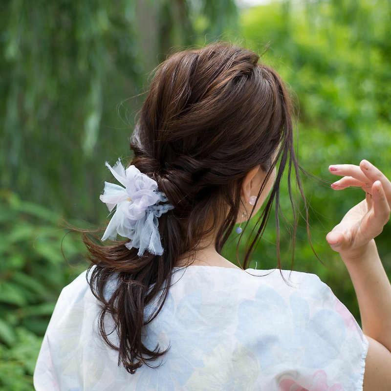 mini || hydrangea || Blooming Sakiami Colourful Hair Scrunchy || Hair Accessory - Hair Accessories - Polyester Gray