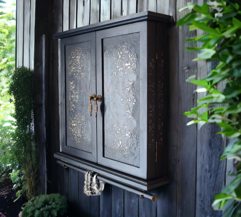Wall Cabinet with doors Jewelry Cabinet Earrings holder Wall mounted earring box - 居家收納/收納盒/儲物盒 - 木頭 黑色