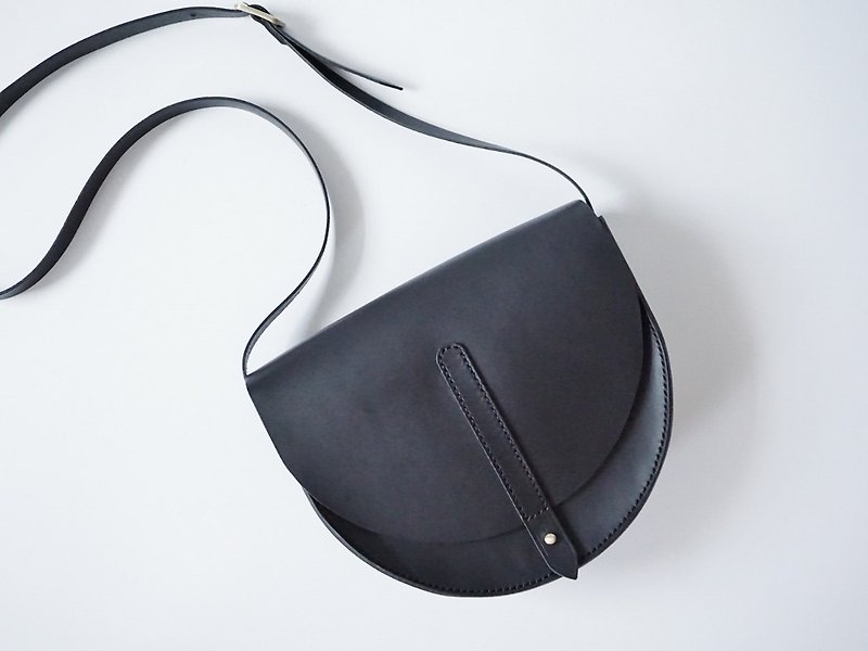 Half Moon Saddle Bag in Black Leather - half round bag - Handbags & Totes - Genuine Leather Black