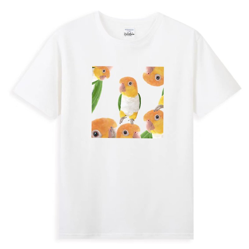 Caique Parrot T Shirt  Bird T Shirt - เสื้อฮู้ด - ผ้าฝ้าย/ผ้าลินิน ขาว