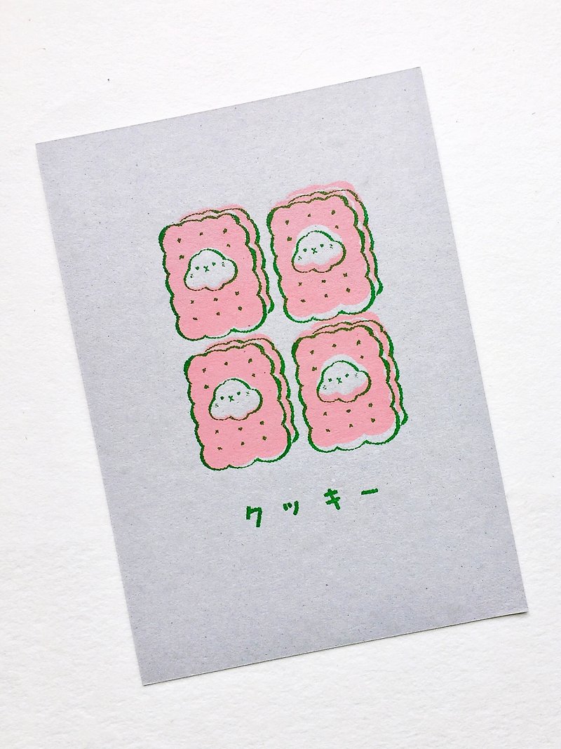 Four biscuits cat handmade silk prints - โปสเตอร์ - กระดาษ สีเทา