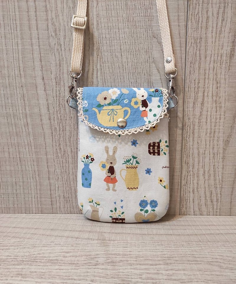 Mobile phone bag-French rabbit blue - กระเป๋าแมสเซนเจอร์ - ผ้าฝ้าย/ผ้าลินิน 