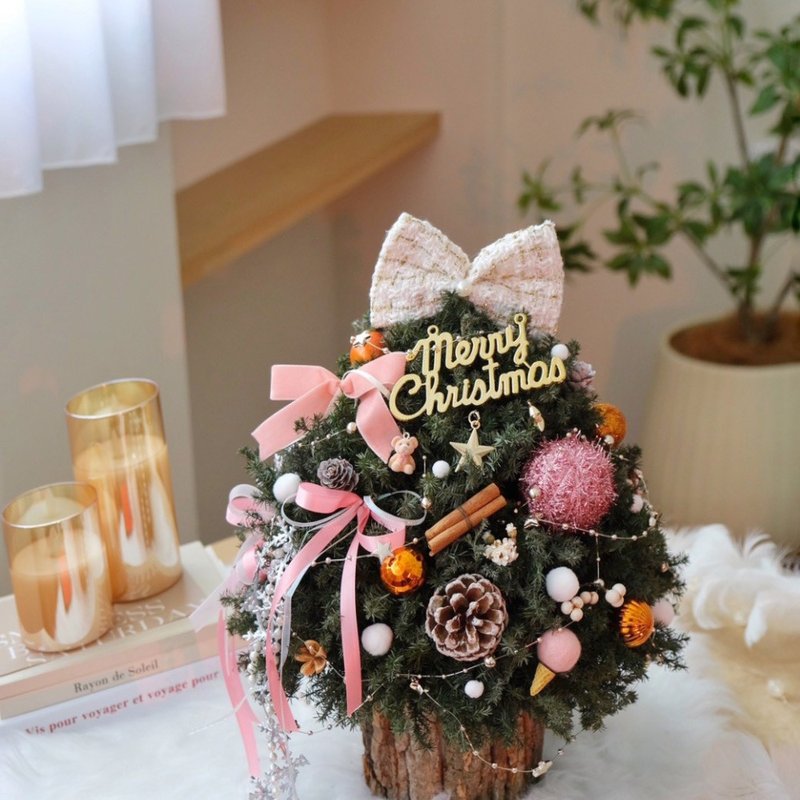 浪漫蝴蝶結 粉色蝴蝶結永生聖誕樹 L 聖誕節裝飾 聖誕節禮物 - 乾燥花/永生花 - 植物．花 粉紅色
