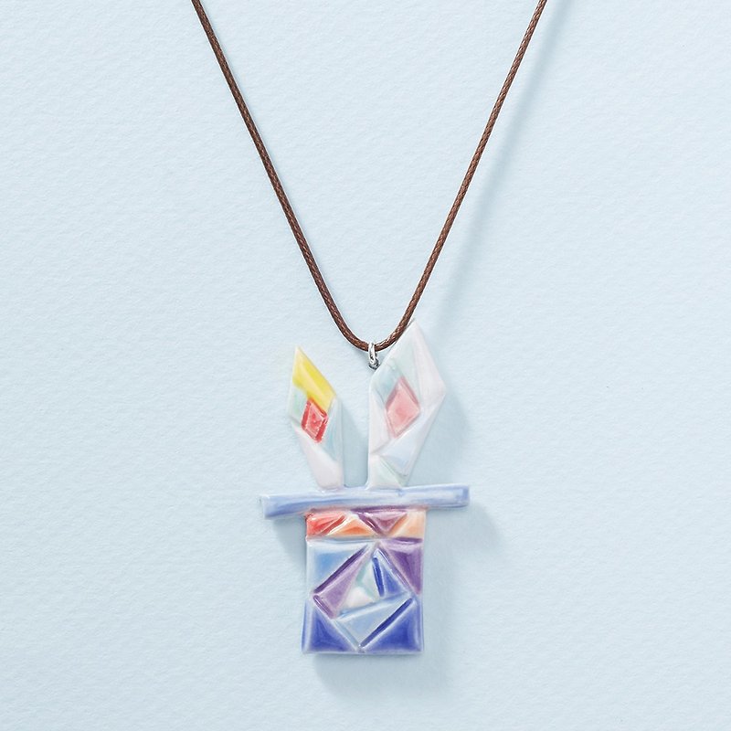 Magic Rabbit-Handmade White Porcelain Necklace - สร้อยติดคอ - เครื่องลายคราม สีน้ำเงิน