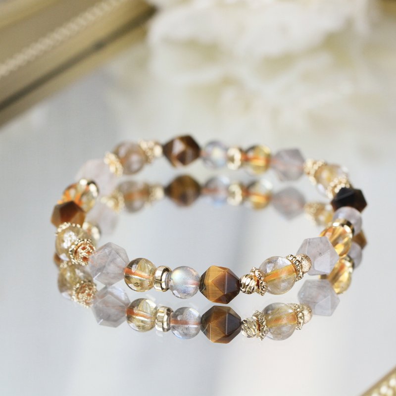 Labradorite Titanium Citrine Stone. Inca Empire. Lucky Crystal Bracelet for Wealth and Career - Bracelets - Crystal Brown