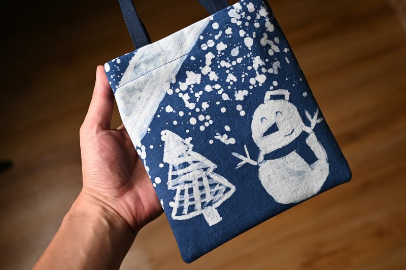 Indigo handbag/handbag/small waste bag-Christmas - กระเป๋าถือ - ผ้าฝ้าย/ผ้าลินิน สีน้ำเงิน