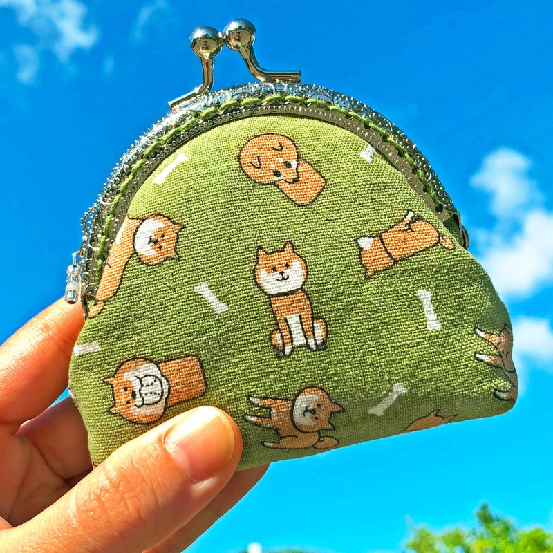 柴犬抹茶拿鐵 / 小小口金包 零錢包 - 零錢包/小錢包 - 棉．麻 綠色