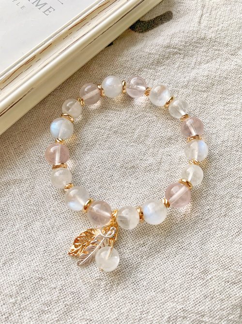 Catherine’s Crystal 白幽靈/高品藍暈白月光石/高品水透粉水晶 手作設計款能量水晶手