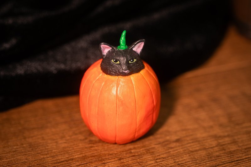 Halloween special product pumpkin cat (cat color can be adjusted) - ตุ๊กตา - ดินเหนียว สีส้ม