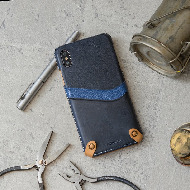 iPhone XMAX Minimalist Series Leather Case - Blue - เคส/ซองมือถือ - หนังแท้ สีน้ำเงิน