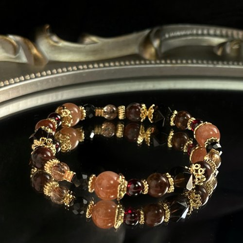 此在水晶 Cizai Crystal 勇氣正向 彼得石 橙月光石 石榴石 黑尖金石 天然水晶手鏈 美拉德
