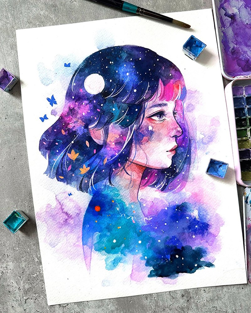 Shooting Stars and You • A4 WATERCOLOR PRINT - Other - Paper Multicolor