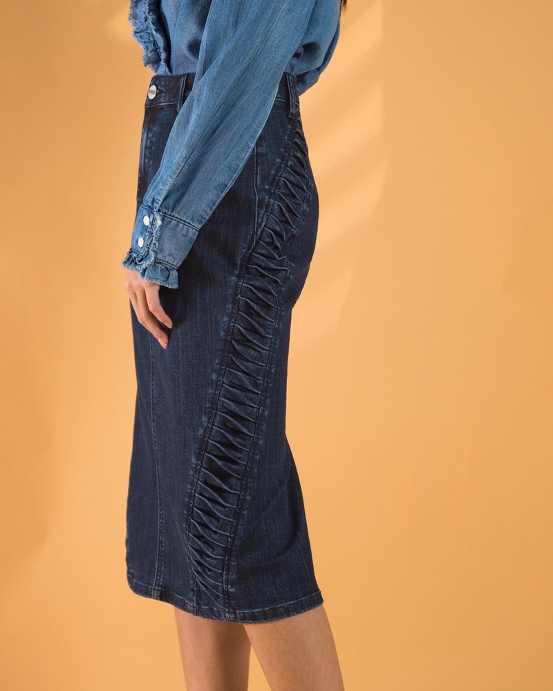 Denim three-dimensional pleated hip skirt - กระโปรง - ผ้าฝ้าย/ผ้าลินิน สีน้ำเงิน