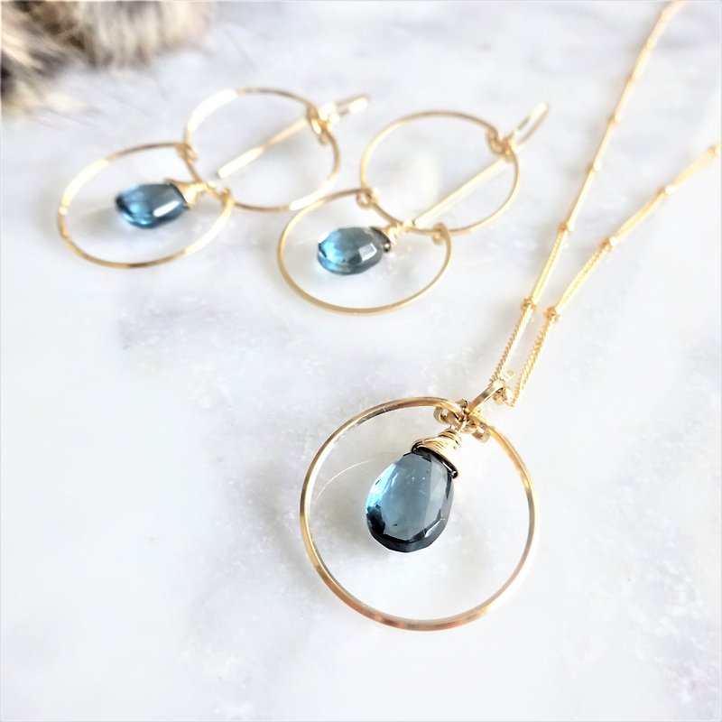 14kgf * Gemstone quality London Blue Topaz ring necklace - Necklaces - Gemstone Blue