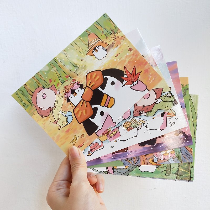 【Illustration Postcard】Penguin Sisters (Set) - Cards & Postcards - Paper 