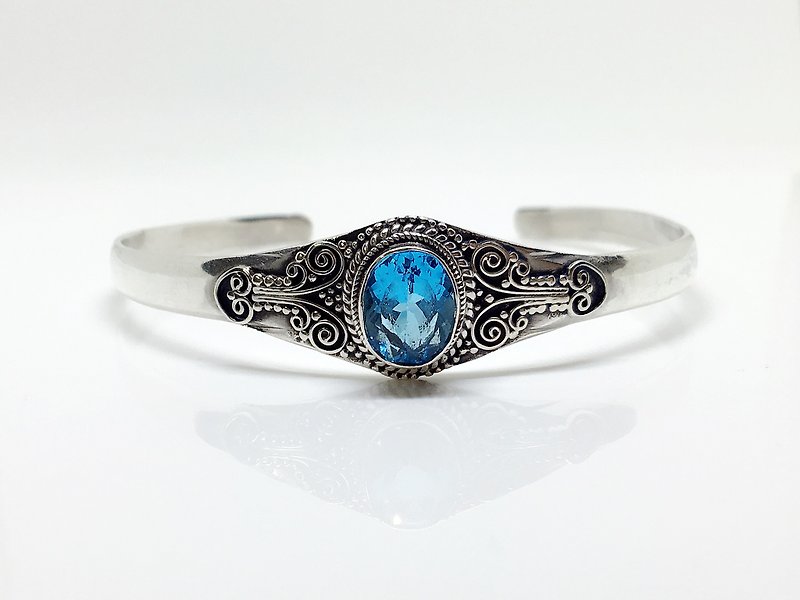 Nepal Blue Topaz blue topaz 925 sterling silver inlay bracelet Valentine's Day gift - Bracelets - Gemstone Blue