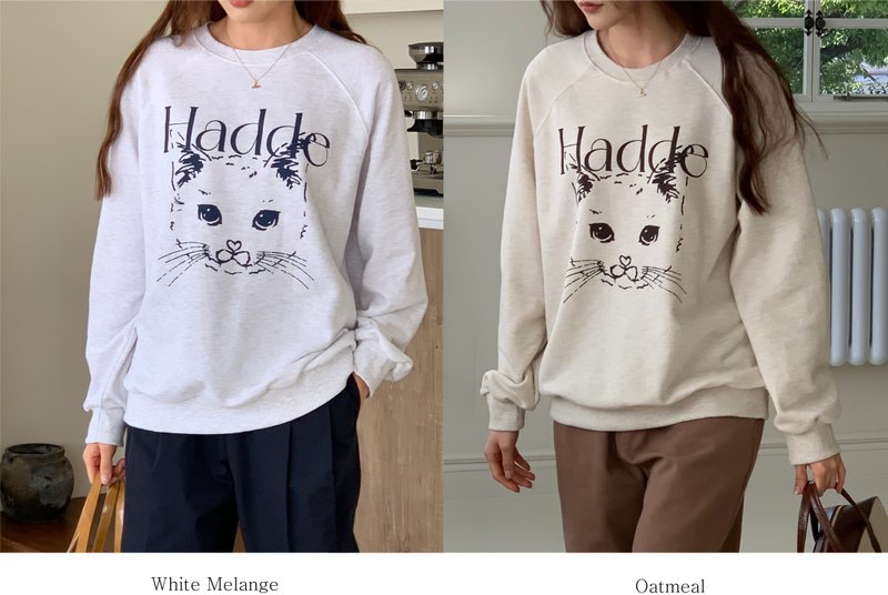 CAT DRAWING sweatshirts (2 colors) - เสื้อฮู้ด - ผ้าฝ้าย/ผ้าลินิน 