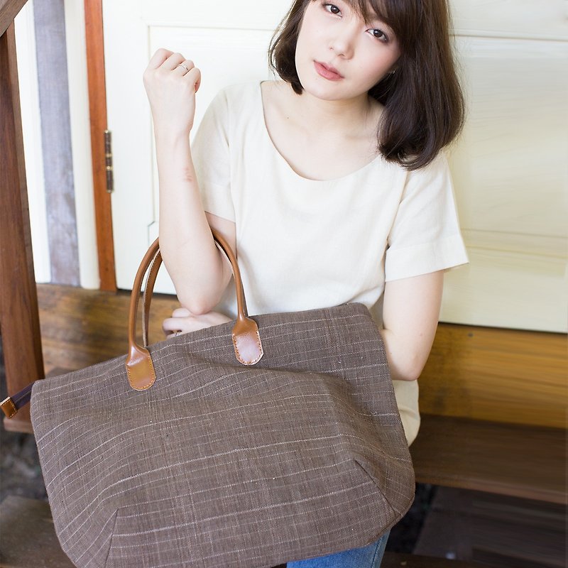 Oversize Sweet Journey Bags Handwoven and Botanical Dyed Cotton Brown Color - Handbags & Totes - Cotton & Hemp Brown