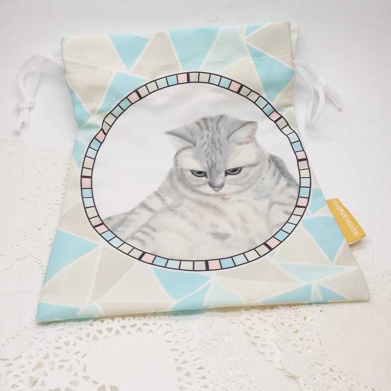 Mosaic Animal Drawstring Bag, American Shorthair - Drawstring Bags - Other Materials Blue